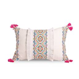Embroidered Pillow Cover, Multicoloured, Handmade, Bohemian, Peruvian, 14x21 Inches - thumbnail 1