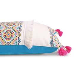 Embroidered Pillow Cover, Multicoloured, Handmade, Bohemian, Peruvian, 14x21 Inches - thumbnail 3