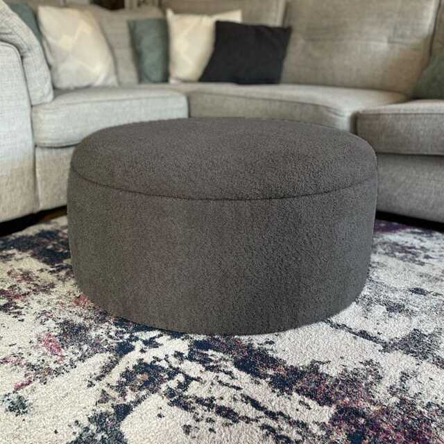 Round Storage Pouffe Boucle Ottoman Footstool Coffee Table Ottoman Storage Dark Black Smoke Footstool - image 1