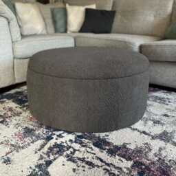 Round Storage Pouffe Boucle Ottoman Footstool Coffee Table Ottoman Storage Dark Black Smoke Footstool - thumbnail 1