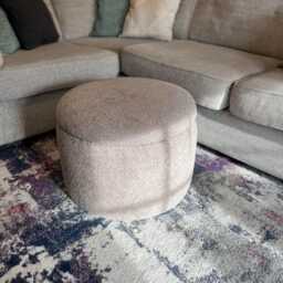 Round Storage Pouffe Boucle Ottoman Footstool Coffee Table Ottoman Storage Dark Black Smoke Footstool - thumbnail 2