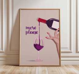 Wine Wall Art Print, Modern Bar Decor Poster, Red Illustration, Kitchen Dining Room Artwork, Fun Lover Gift, More Please Print - thumbnail 1