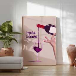 Wine Wall Art Print, Modern Bar Decor Poster, Red Illustration, Kitchen Dining Room Artwork, Fun Lover Gift, More Please Print - thumbnail 3