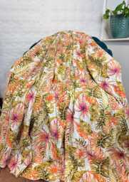Kantha Stitch Pure Cotton Reversible Bed/Sofa Throw King Size - Handmade Handprinted Floral Dohar White Olive Orange Pink Tropical Jungle - thumbnail 1