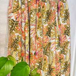 Kantha Stitch Pure Cotton Reversible Bed/Sofa Throw King Size - Handmade Handprinted Floral Dohar White Olive Orange Pink Tropical Jungle - thumbnail 4
