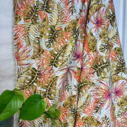 Kantha Stitch Pure Cotton Reversible Bed/Sofa Throw King Size - Handmade Handprinted Floral Dohar White Olive Orange Pink Tropical Jungle - thumbnail 3