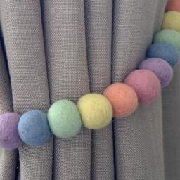 Pastel Rainbow Felt Ball Curtain Tie Backs - Pom Hold Custom Ties Nursery Decor Baby Gift Colourful Pull - thumbnail 3