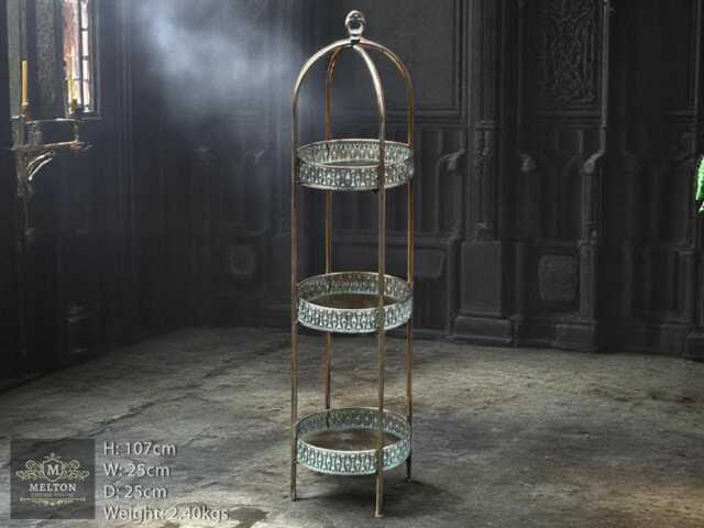Moroccan 3 Tier Round Shelf Storage Rack Unit - Gold Gilt Metal Display Stand - image 1