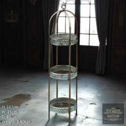 Moroccan 3 Tier Round Shelf Storage Rack Unit - Gold Gilt Metal Display Stand - thumbnail 3