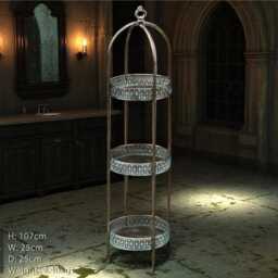 Moroccan 3 Tier Round Shelf Storage Rack Unit - Gold Gilt Metal Display Stand - thumbnail 2