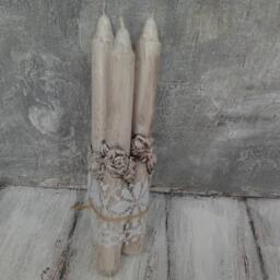 Candles, Set Of 3 Candles, Candles With Roses, Candles Applique, Wedding Candles, Centerpiece Decoration, Wediing Decoraion, Weddings - thumbnail 3