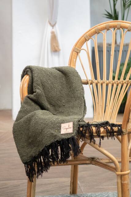 Olive Dark Green Handmade Mexican Blanket Throw Beach Camping Yoga Serape Saltillo Southwest Decor - image 1