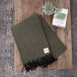 Olive Dark Green Handmade Mexican Blanket Throw Beach Camping Yoga Serape Saltillo Southwest Decor - thumbnail 2