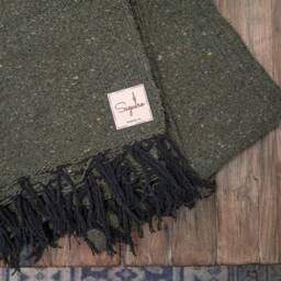 Olive Dark Green Handmade Mexican Blanket Throw Beach Camping Yoga Serape Saltillo Southwest Decor - thumbnail 3