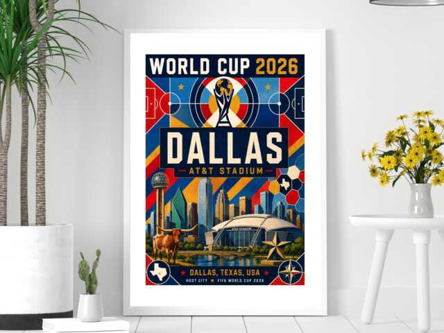 Dallas World Cup 2026 Host City - Football Print Gift Bespoke A5 A4 A3 Framed Or Unframed - image 1
