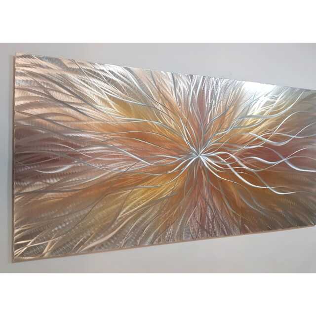 "Modern Abstract Metal Wall Art, Gold Brown Copper Silver, " - image 1