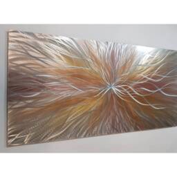 "Modern Abstract Metal Wall Art, Gold Brown Copper Silver, " - thumbnail 2