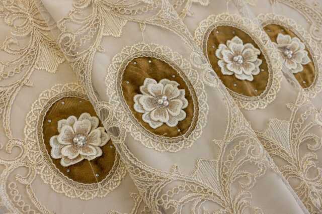 3 Colours Custom Double Layer Curtains With Intricate Lace Floral Embroidery For Living Room - image 1