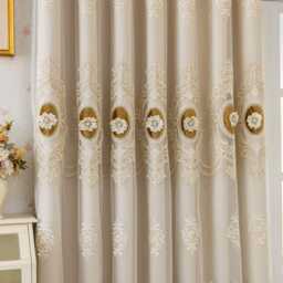 3 Colours Custom Double Layer Curtains With Intricate Lace Floral Embroidery For Living Room - thumbnail 3