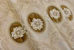 3 Colours Custom Double Layer Curtains With Intricate Lace Floral Embroidery For Living Room - thumbnail 1