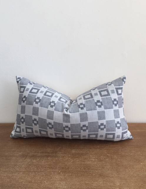 Vintage Graphic Blue Gray & White Tribal Lumbar Pillow Cover // 11 X 19 No. 024 - image 1