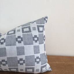 Vintage Graphic Blue Gray & White Tribal Lumbar Pillow Cover // 11 X 19 No. 024 - thumbnail 4