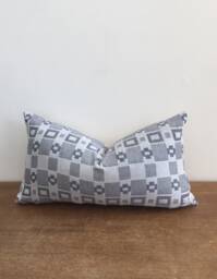 Vintage Graphic Blue Gray & White Tribal Lumbar Pillow Cover // 11 X 19 No. 024 - thumbnail 1