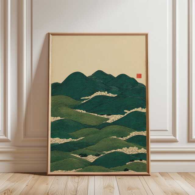Green Mountain Landscape Poster - Abstract Hills Illustration Minimal Nature Wall Art - image 1