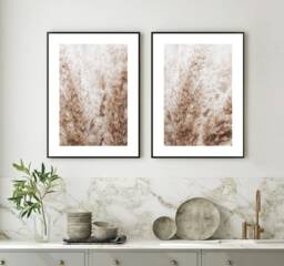 Set Of 2 Pampas Prints, Boho Decor, Wall Art, Bohemian Calming Wall Art, Neutral Living Room Print Set, Pampas Detail Brown - thumbnail 1