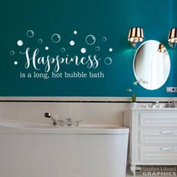 Happiness Is A Long, Hot Bubble Bath Decal - Bathroom Decor Girl Wall Art - thumbnail 1