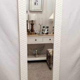 Modern Tall Full Length Wall Mirror White Gloss Finish 3D Carved Wood Frame Bevelled Edge Glass 165x53cm Rectangular Home Interior Decor - thumbnail 2