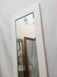 Modern Tall Full Length Wall Mirror White Gloss Finish 3D Carved Wood Frame Bevelled Edge Glass 165x53cm Rectangular Home Interior Decor