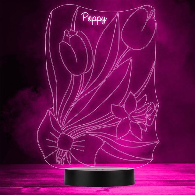 Flowers & Leaves in Bowtie Personalised Gift Colour Change Led Lamp Night Light - image 1