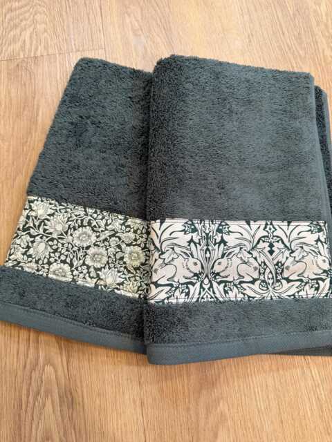 Guest Towel Egyptian Cotton William Morris Fabric Trim/Brother Rabbit Mallow Forest Green Sweet Briar Snakeshead Goldenlily - image 1