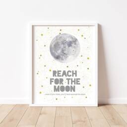 Reach For The Moon Nursery Print, Stars, Inspiring Childrens Art - thumbnail 1
