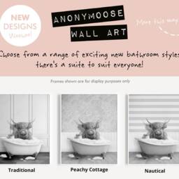 Black & White Scottish Highland Cattle in A Bathtub Print, Cow Bathing, Funny Bathroom Print, Animal Bathtub, Highland Tub Print - thumbnail 2