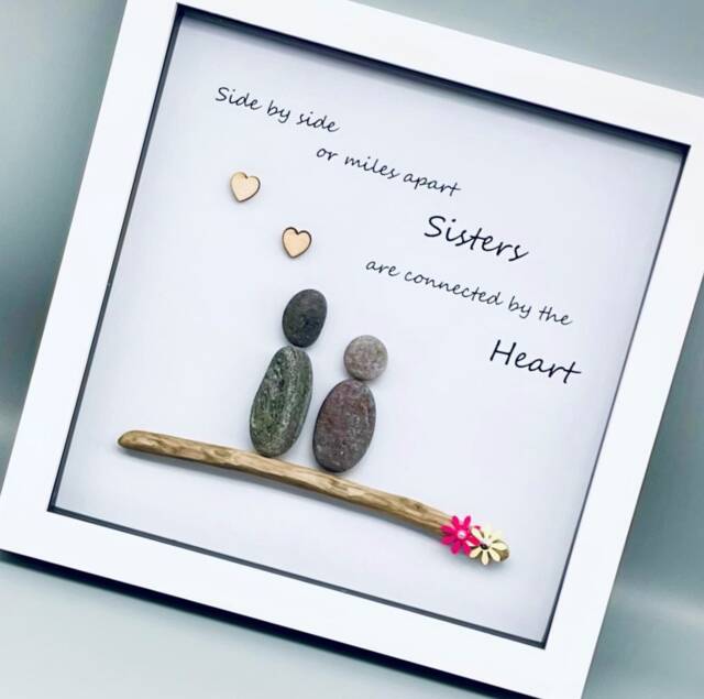 Sister Pebble Art Picture Frame, People Unique Gift Birthday Present, Christmas Gift For Her, Wall Decor, Home Decor - image 1
