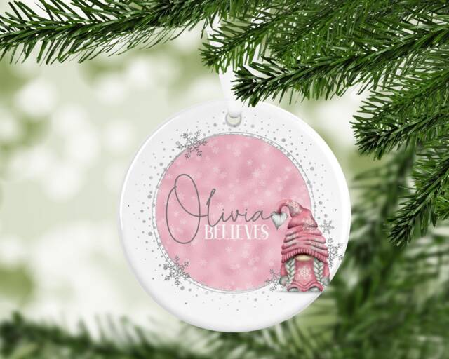 Gonk Gonks Christmas Personalised Pink Kids Gift Present Keepsake Novelty Bauble Tree Xmas Son Mum Girlfriend Dad Daughter - image 1