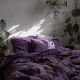 Violet Linen Bedding Set Rustic Duvet Cover & 2 Pillowcases Soft Medium Weight Bedding, Stonewashed Comfort - thumbnail 4