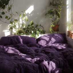 Violet Linen Bedding Set Rustic Duvet Cover & 2 Pillowcases Soft Medium Weight Bedding, Stonewashed Comfort - thumbnail 3