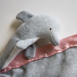 Gray Dolphin Lovey Blanket Handmade Fleece & Satin Security Blanket - thumbnail 2