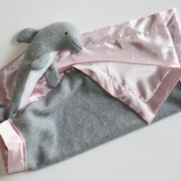 Gray Dolphin Lovey Blanket Handmade Fleece & Satin Security Blanket - thumbnail 3