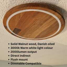 Flush Mount Ceiling Bathroom Light Fixture, Solid Walnut Wood, Warm White Led Dimmable - thumbnail 2