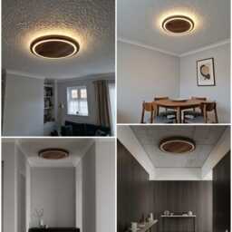 Flush Mount Ceiling Bathroom Light Fixture, Solid Walnut Wood, Warm White Led Dimmable - thumbnail 4