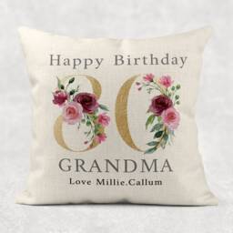 Personalized Birthday Pillow Gold Floral Linen Cushion For Mum/Grandma - thumbnail 2