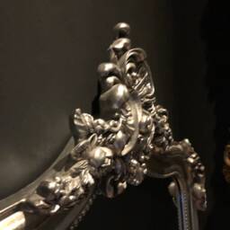 Antique Silver Leaf Over Mantle Mirror Swept Scroll Arch Ornate French Wall Leaner - thumbnail 4