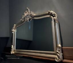 Antique Silver Leaf Over Mantle Mirror Swept Scroll Arch Ornate French Wall Leaner
