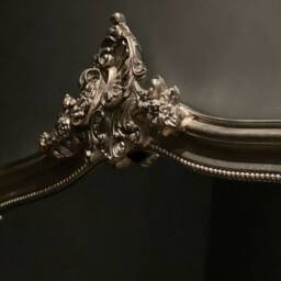 Antique Silver Leaf Over Mantle Mirror Swept Scroll Arch Ornate French Wall Leaner - thumbnail 3