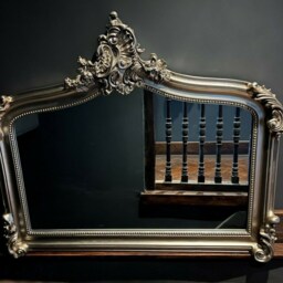 Antique Silver Leaf Over Mantle Mirror Swept Scroll Arch Ornate French Wall Leaner - thumbnail 2