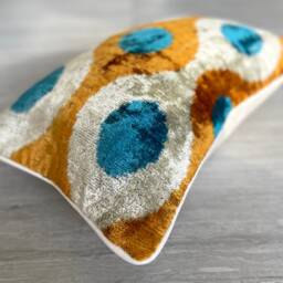 Velvet Ikat Pillow Cover Birds Bright - Decorative Cushion For Sofa Or Bed - thumbnail 3